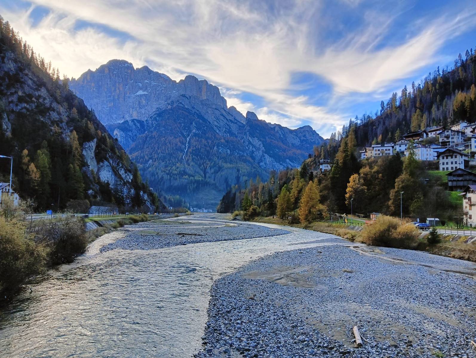The Cordevole River at the foot of the Marmolada in the Veneto Dolomites